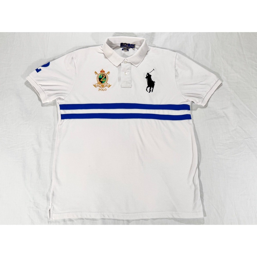 Polo Ralph Lauren Men's 2XL Custom Fit Big Pony Polo Shirt – White & Blue